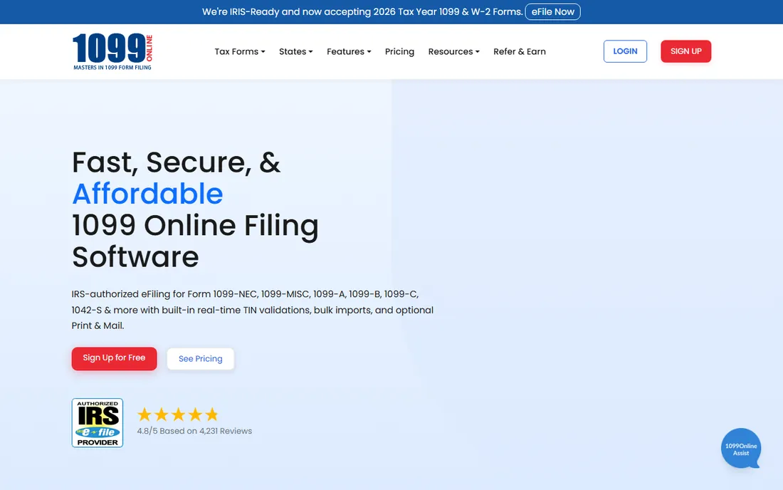 1099 Online homepage