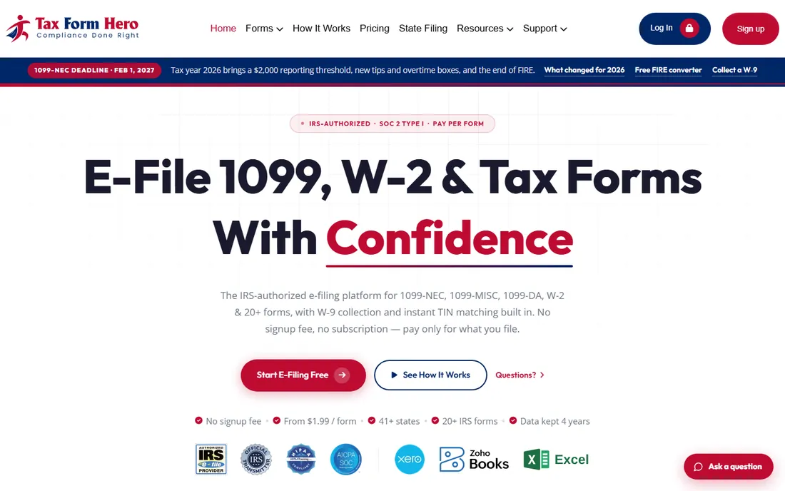 TaxFormHero homepage