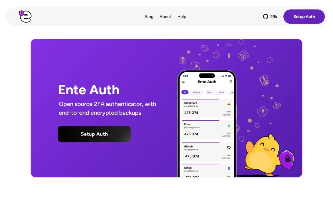 Ente Auth homepage