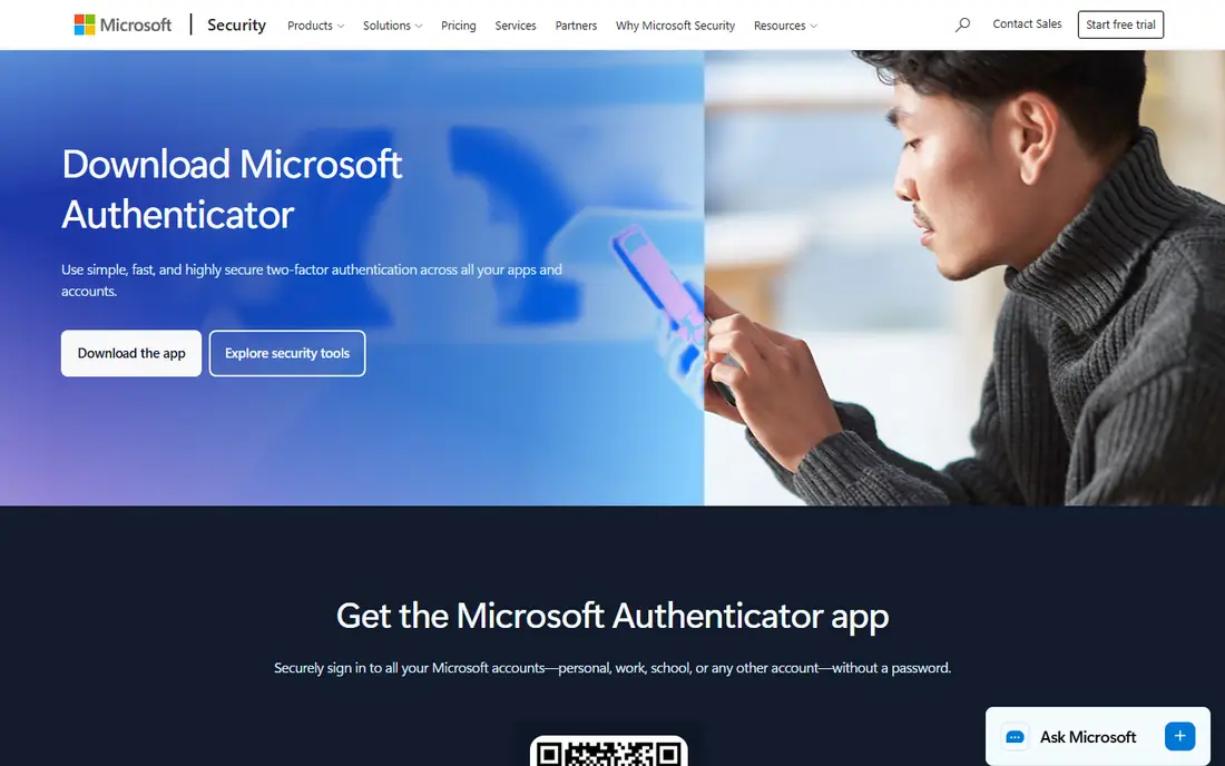 Microsoft Authenticator homepage