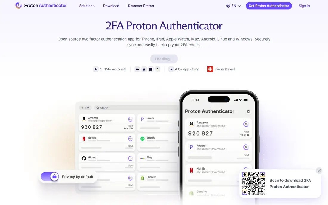 Proton Authenticator homepage