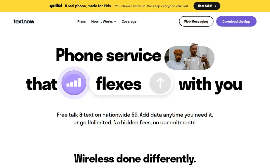 TextNow homepage