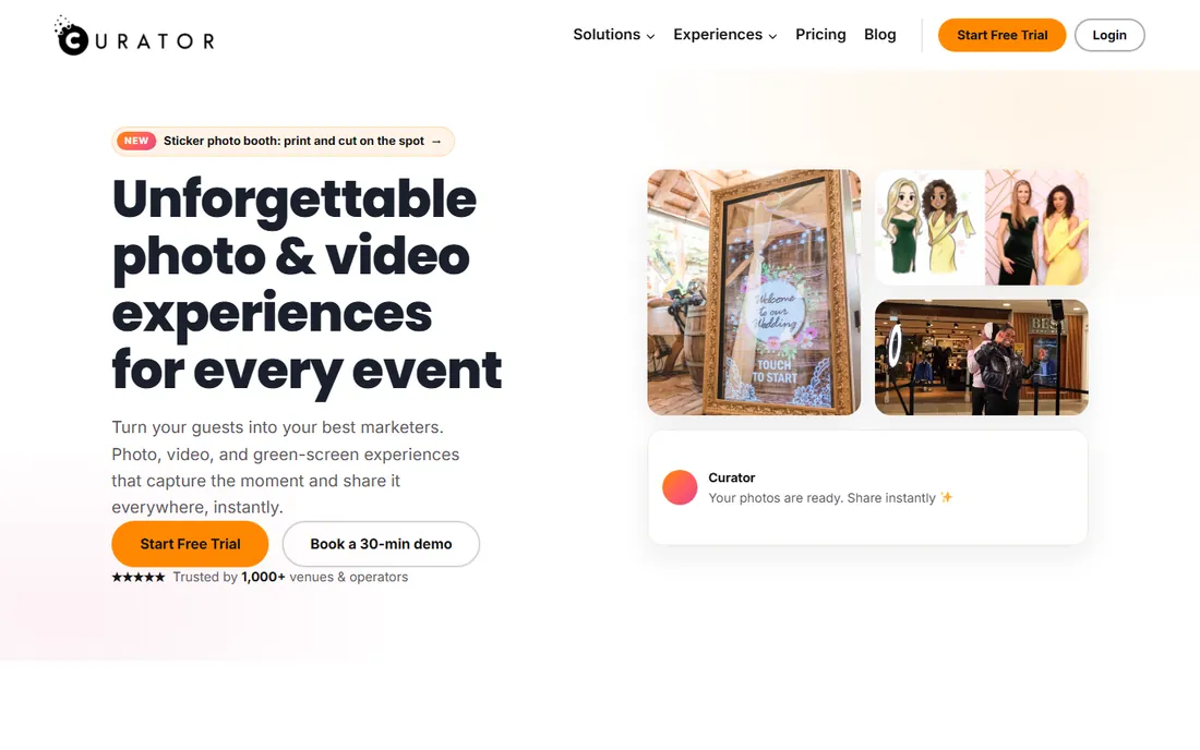 Curator Live homepage