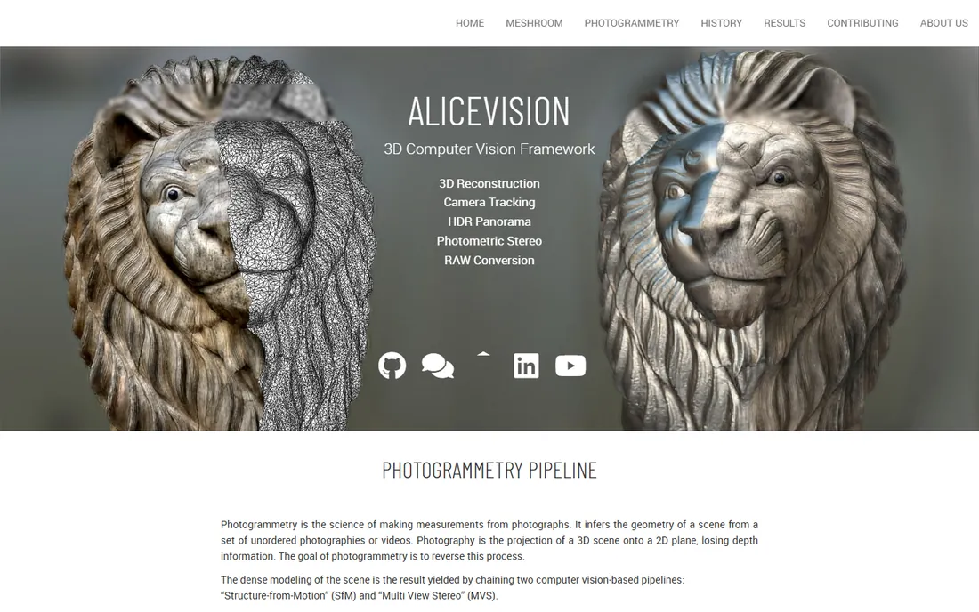 Meshroom homepage