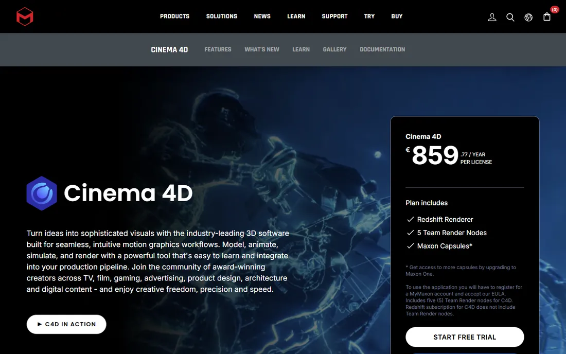 Maxon Cinema 4D homepage