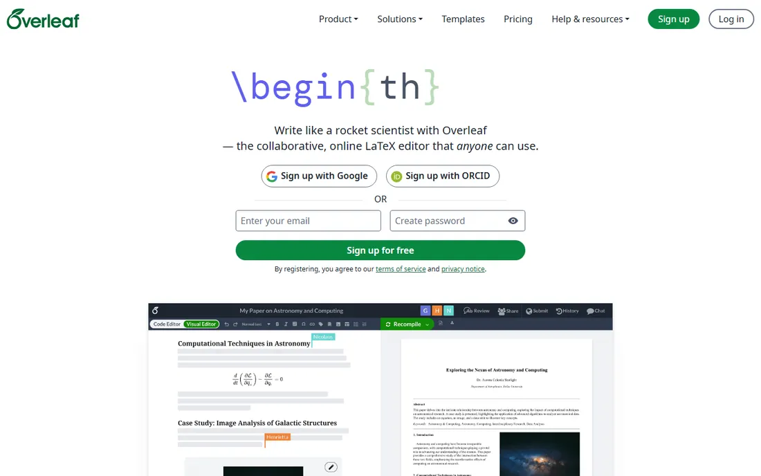 Overleaf homepage