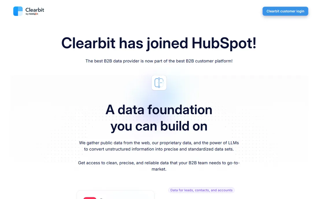 Clearbit homepage