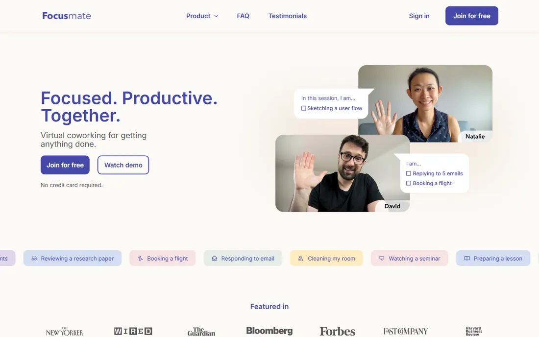 Focusmate homepage