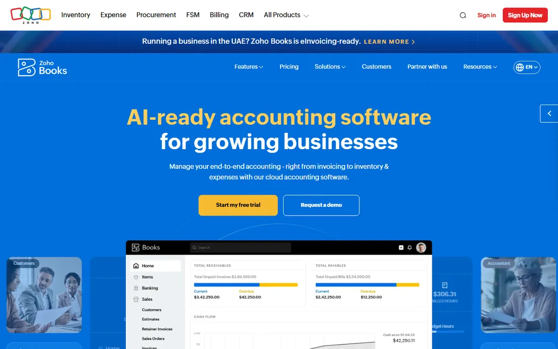 Zoho Books homepage