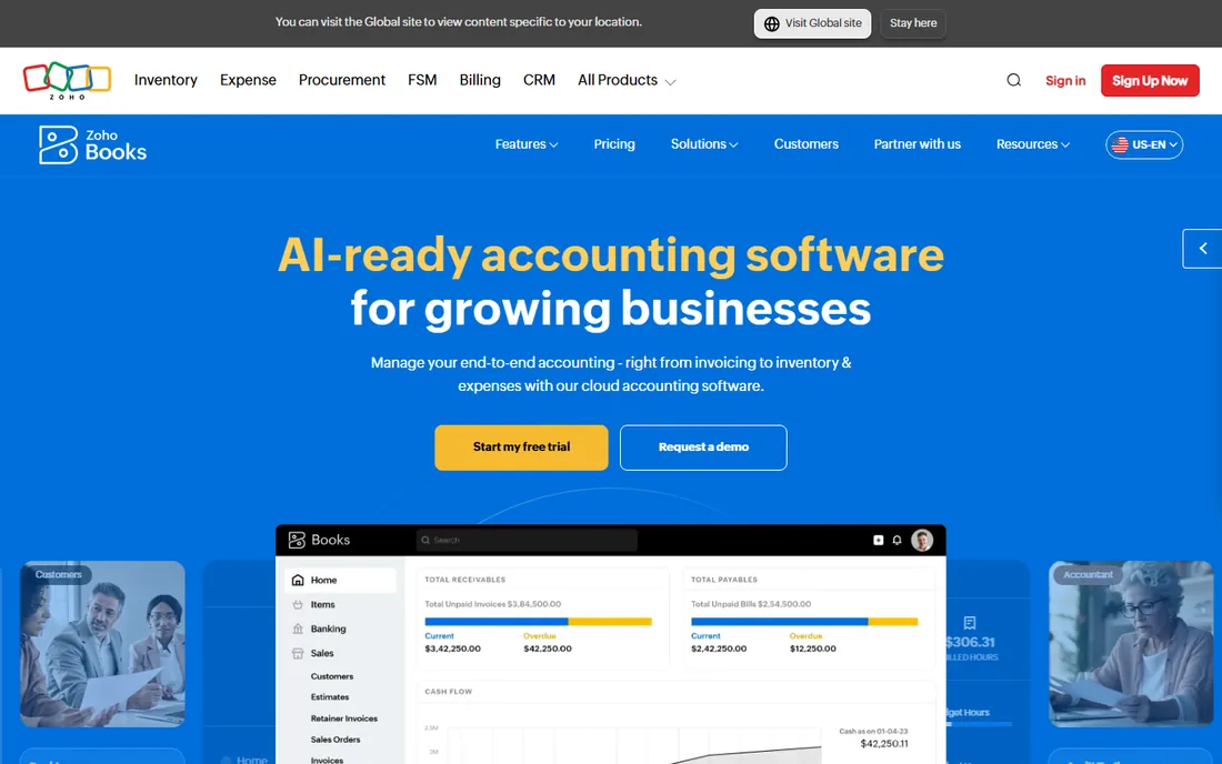 Zoho Books homepage