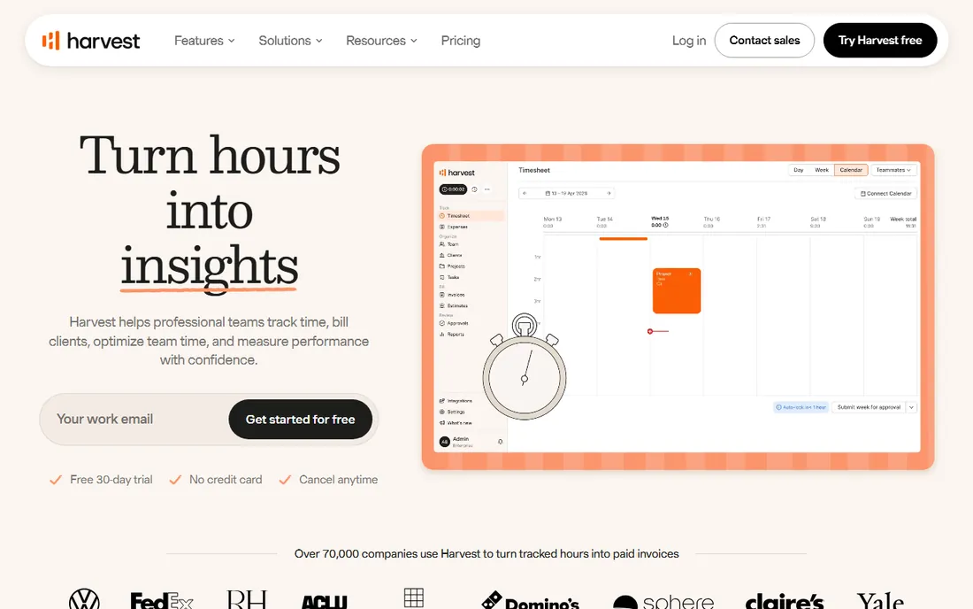 Harvest homepage
