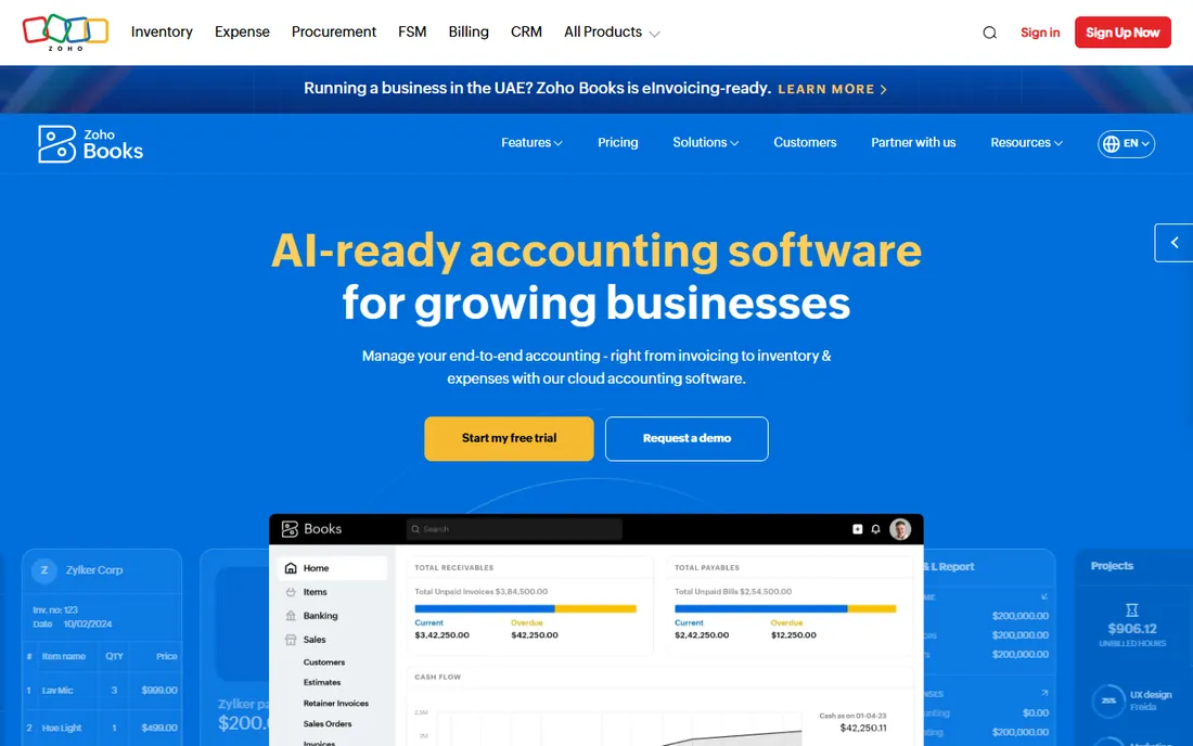 Zoho Books homepage