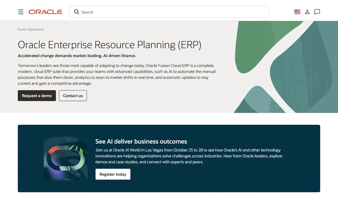 Oracle Fusion Cloud ERP homepage