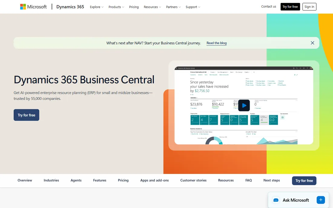 Dynamics 365 Business Central homepage