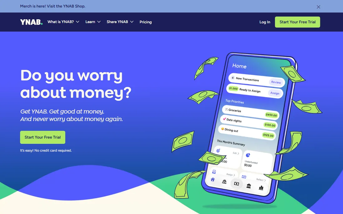 YNAB homepage