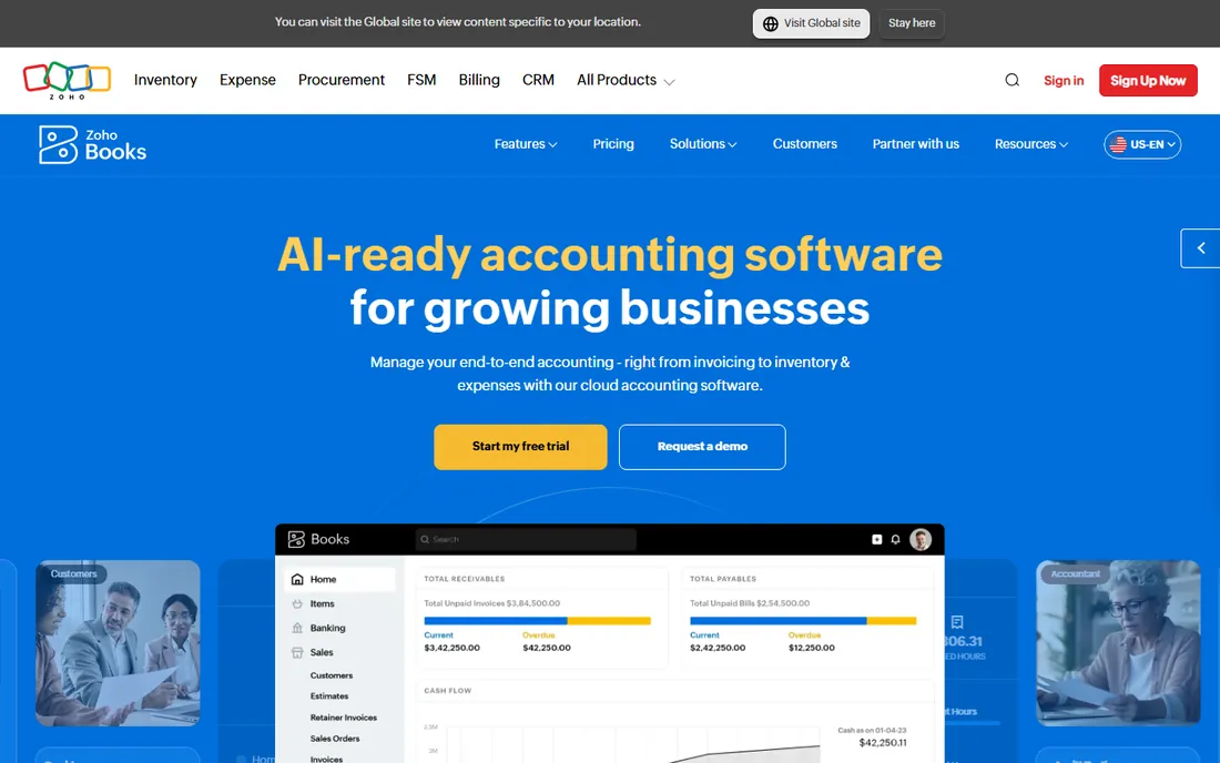 Zoho Books homepage