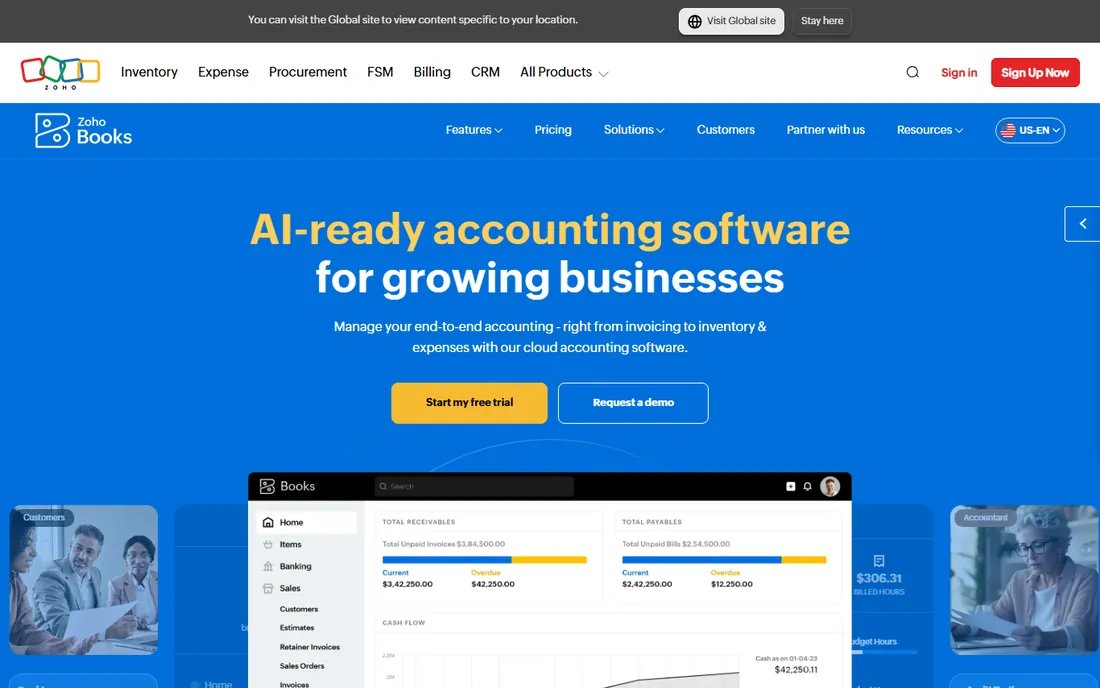 Zoho Books homepage