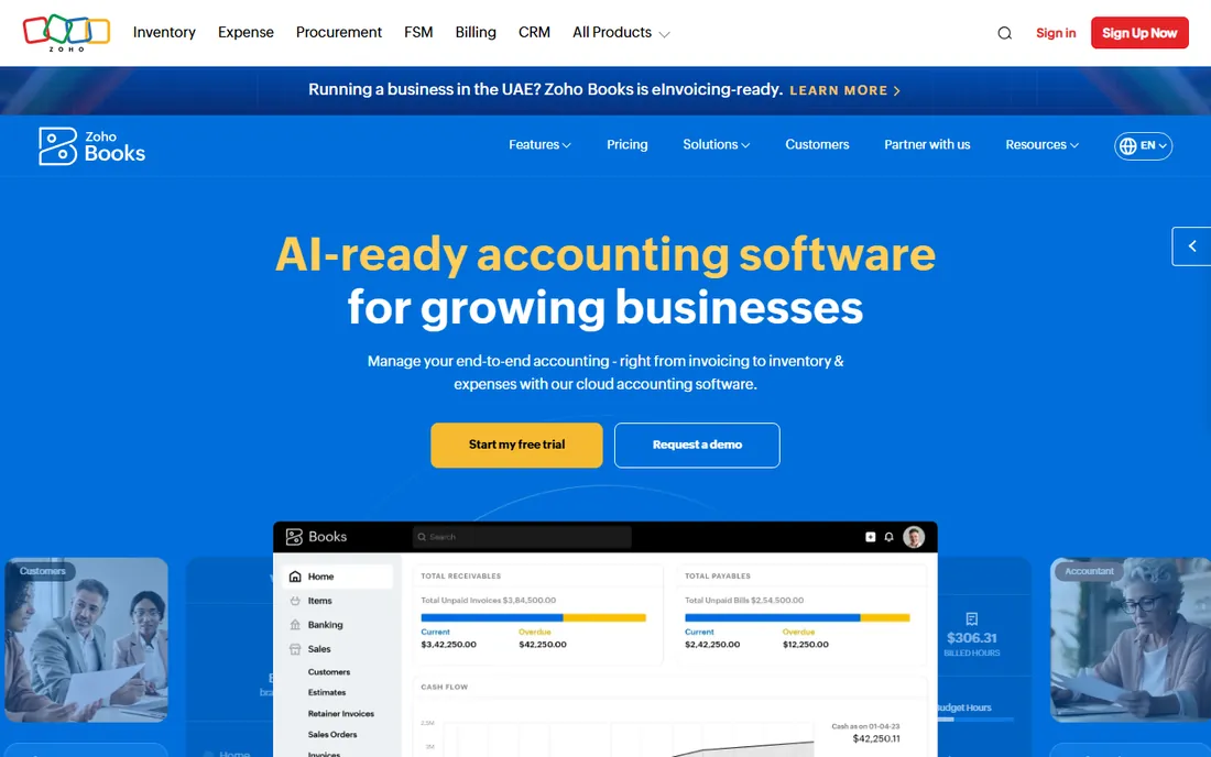 Zoho Books homepage