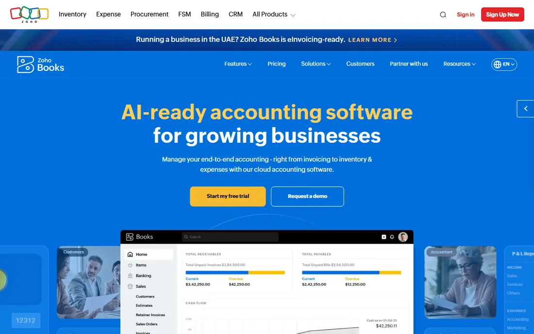 Zoho Books homepage
