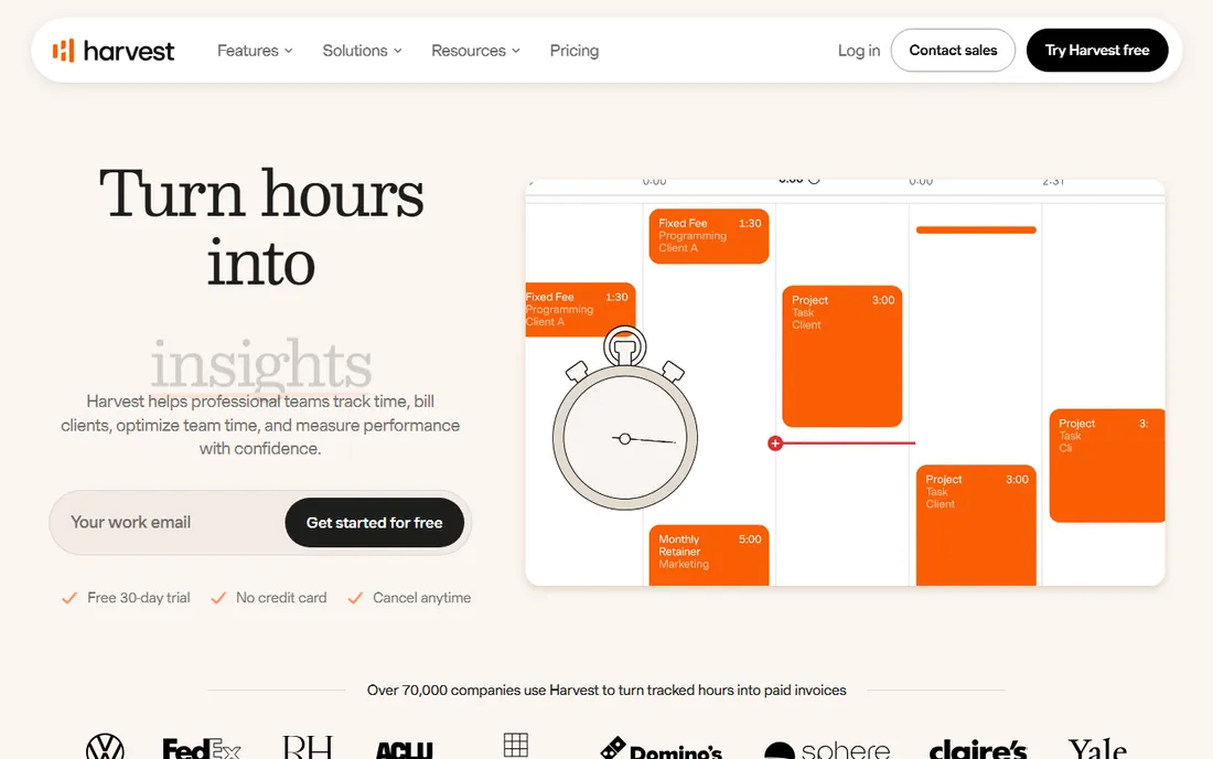 Harvest homepage