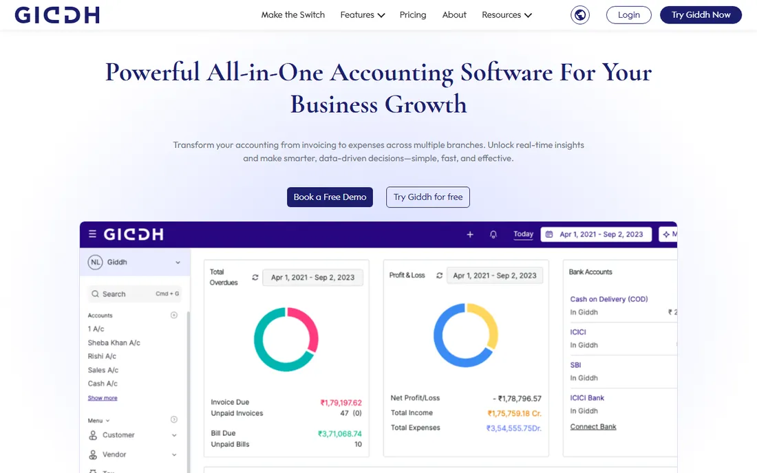 Giddh homepage