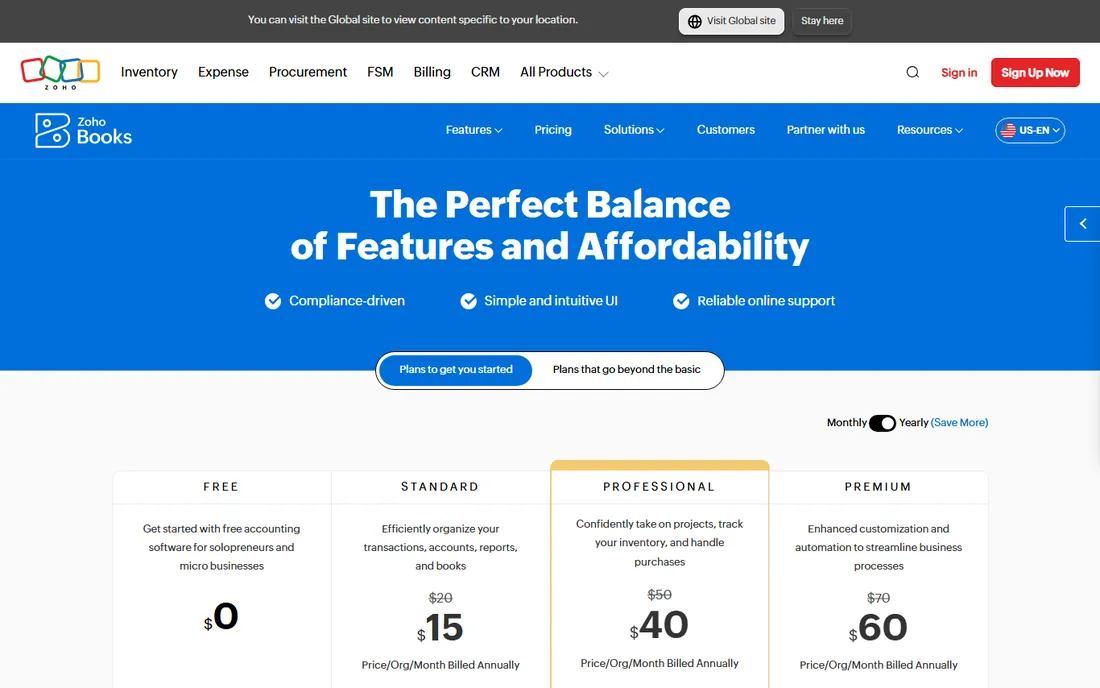 Zoho Books homepage