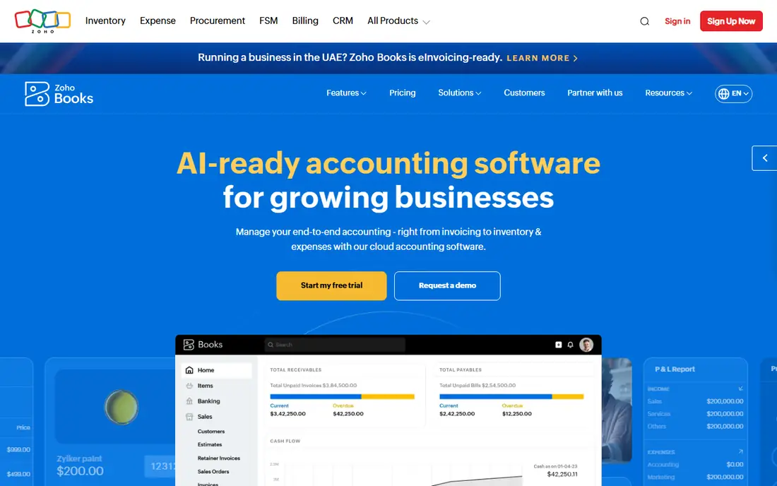 Zoho Books homepage