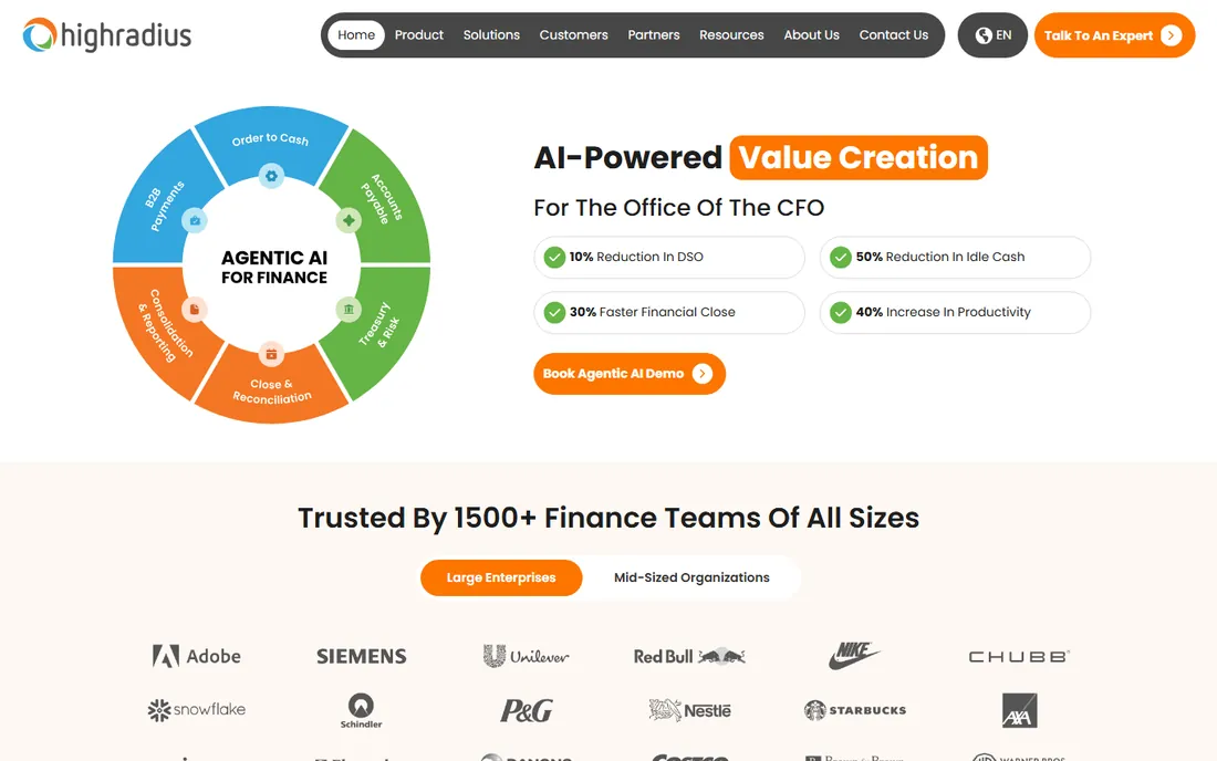 HighRadius homepage