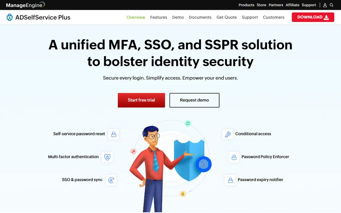 ManageEngine ADSelfService Plus homepage
