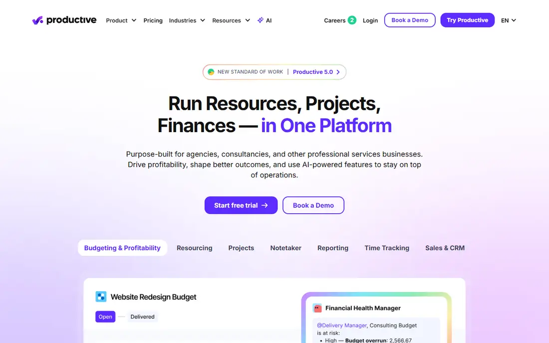 Productive homepage