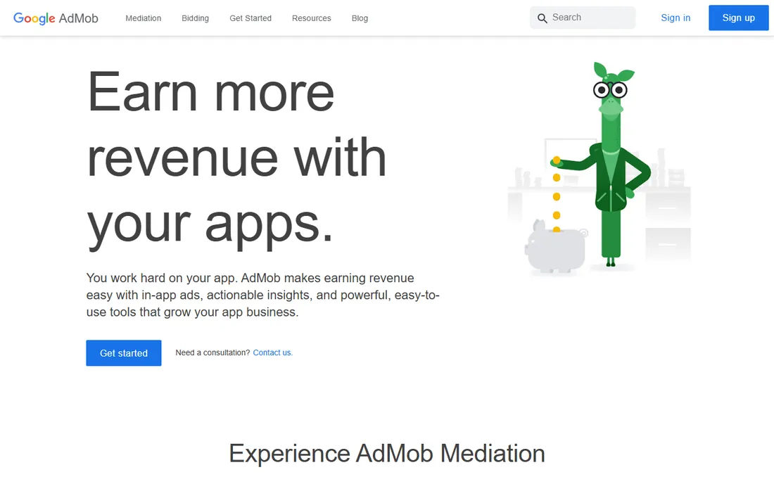 Google AdMob homepage