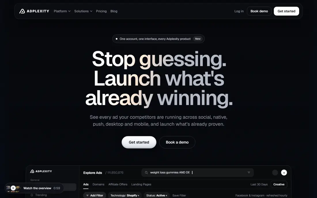 AdPlexity homepage
