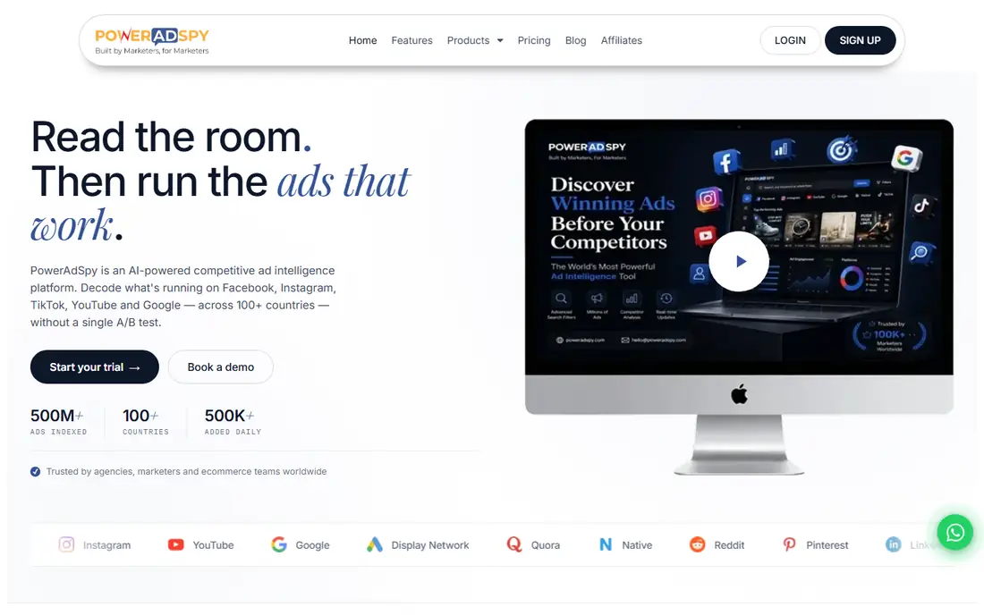 PowerAdSpy homepage