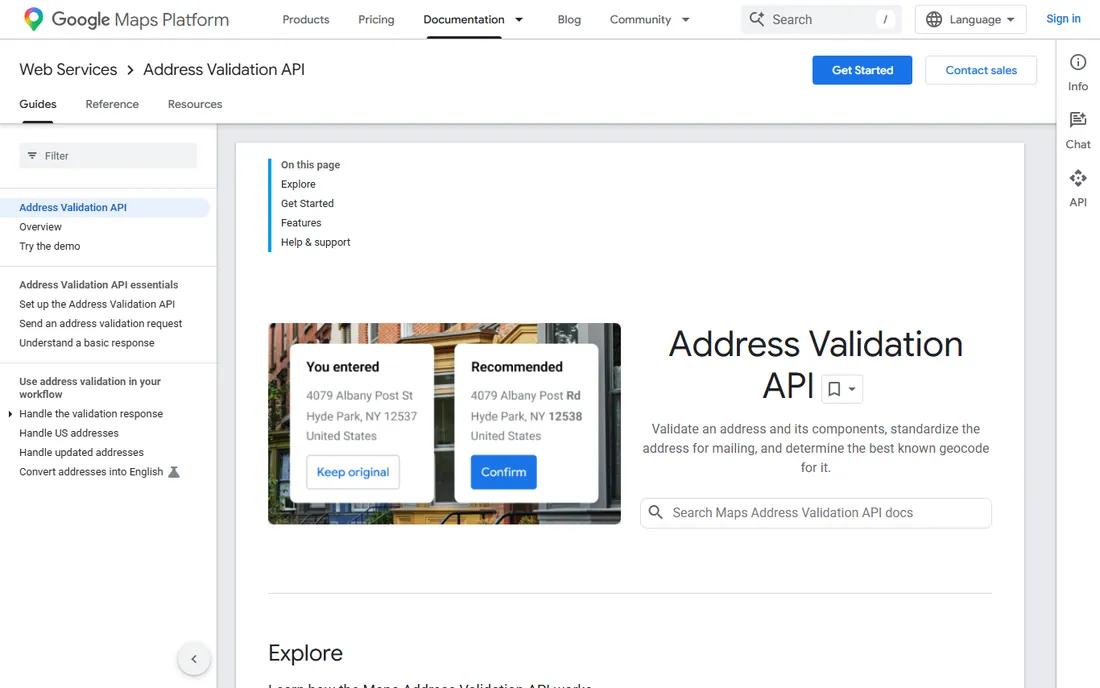Google Address Validation API homepage