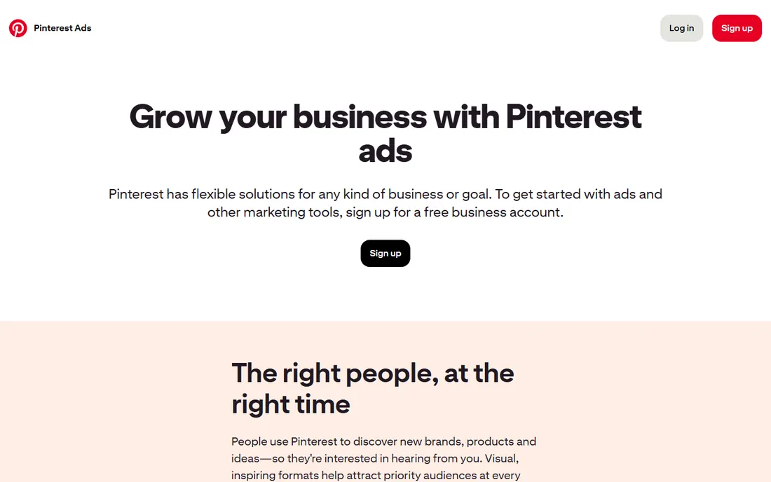 Pinterest Ads homepage