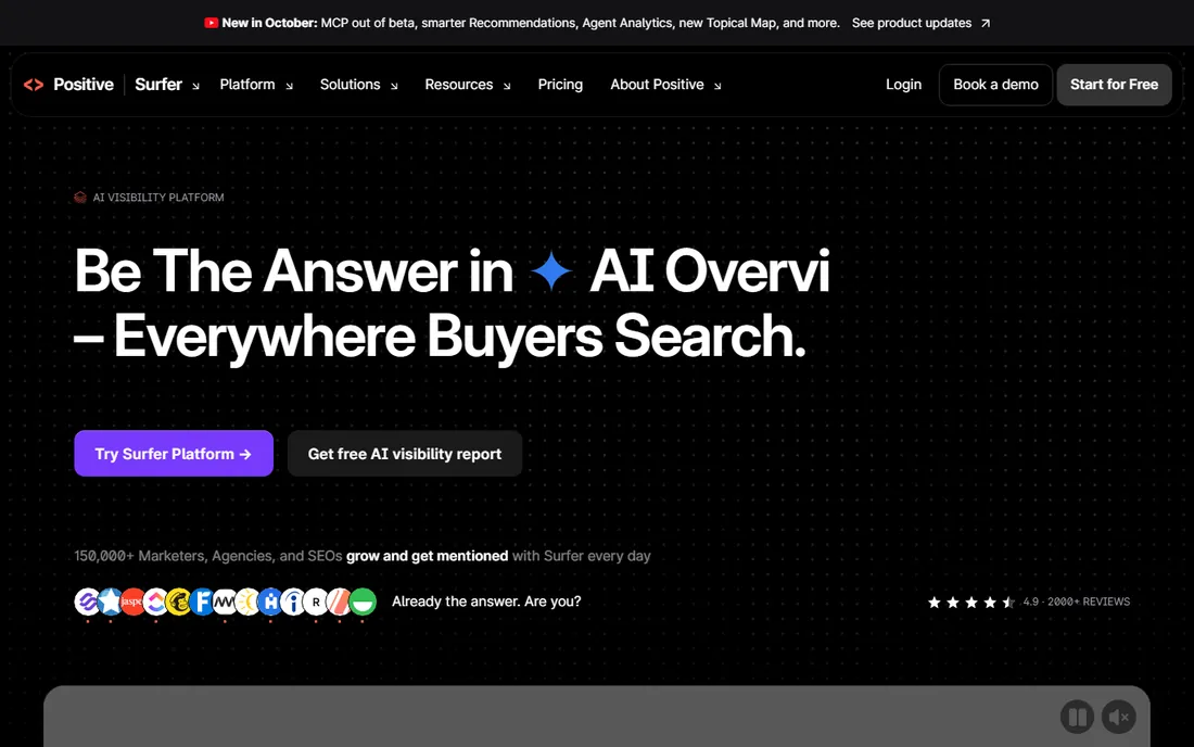 Surfer SEO homepage
