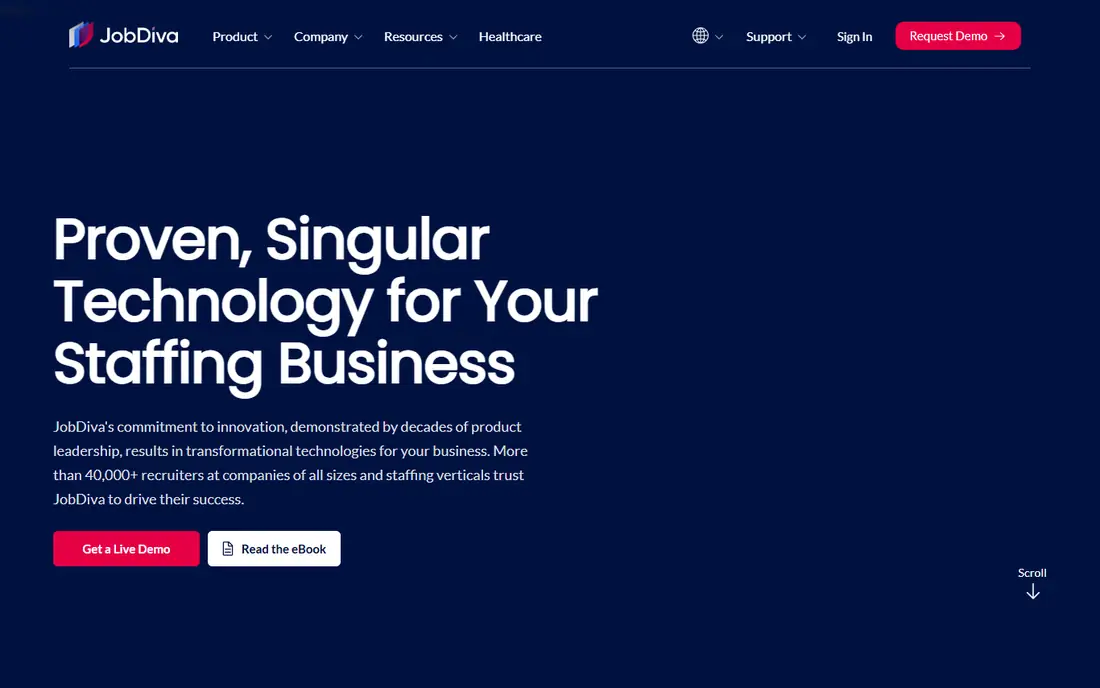 JobDiva homepage