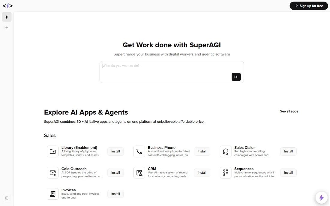 SuperAGI homepage