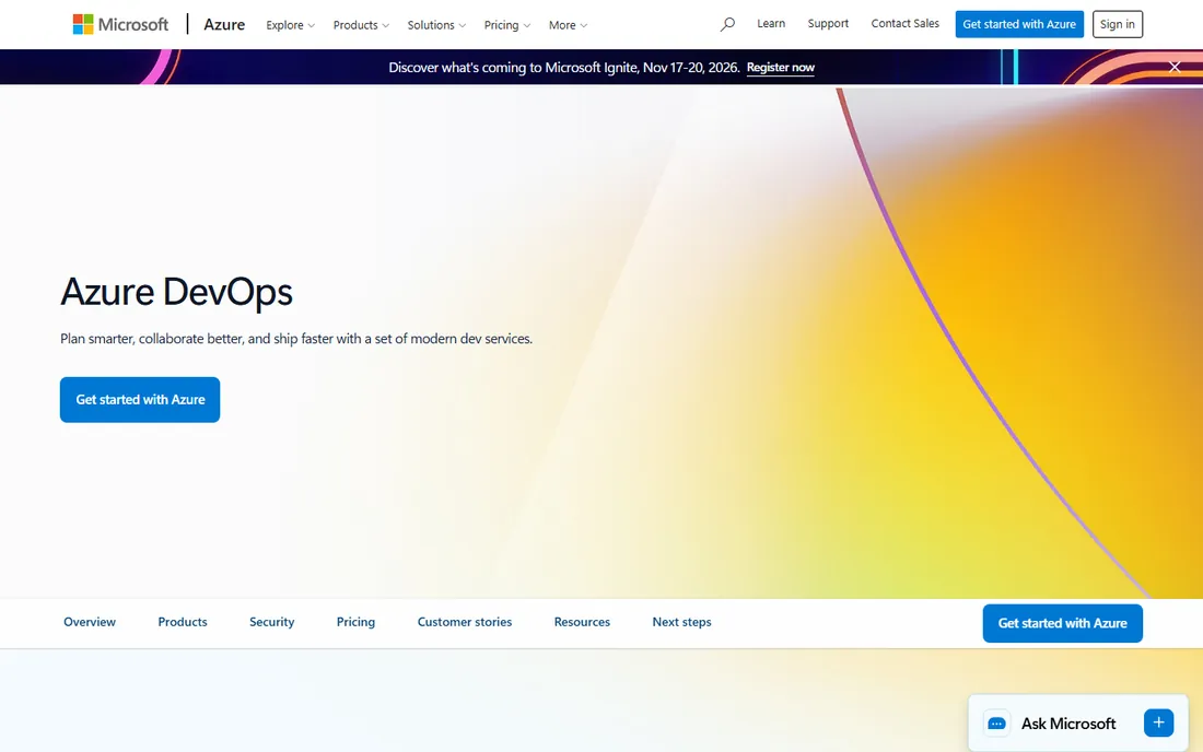 Azure DevOps homepage
