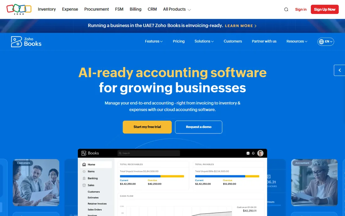 Zoho Books homepage