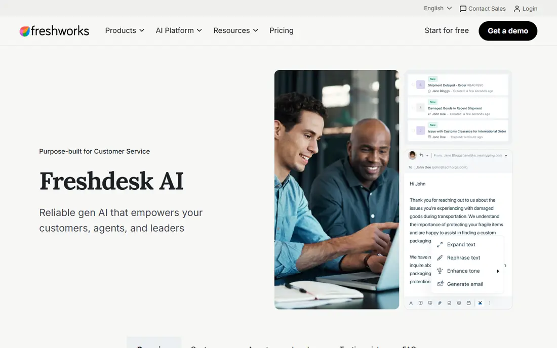 Freshworks Freddy AI homepage
