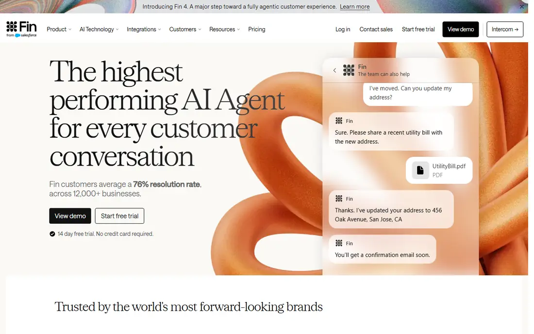 Intercom Fin homepage