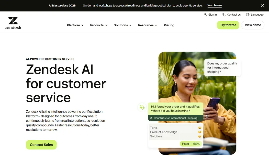 Zendesk AI homepage