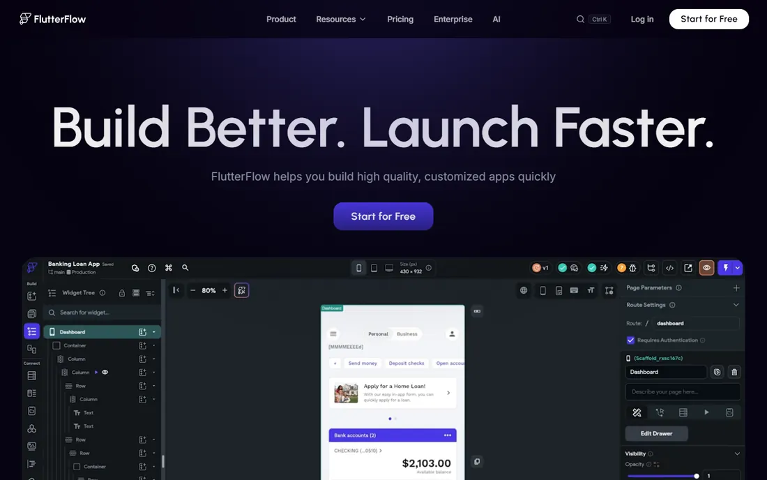 FlutterFlow homepage