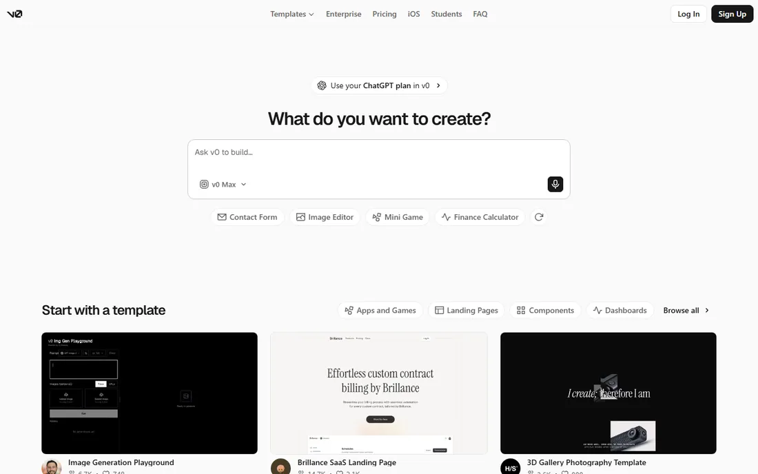 v0 homepage