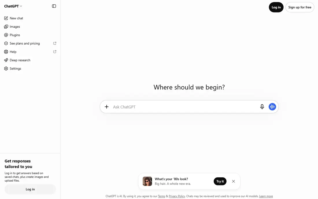 ChatGPT homepage