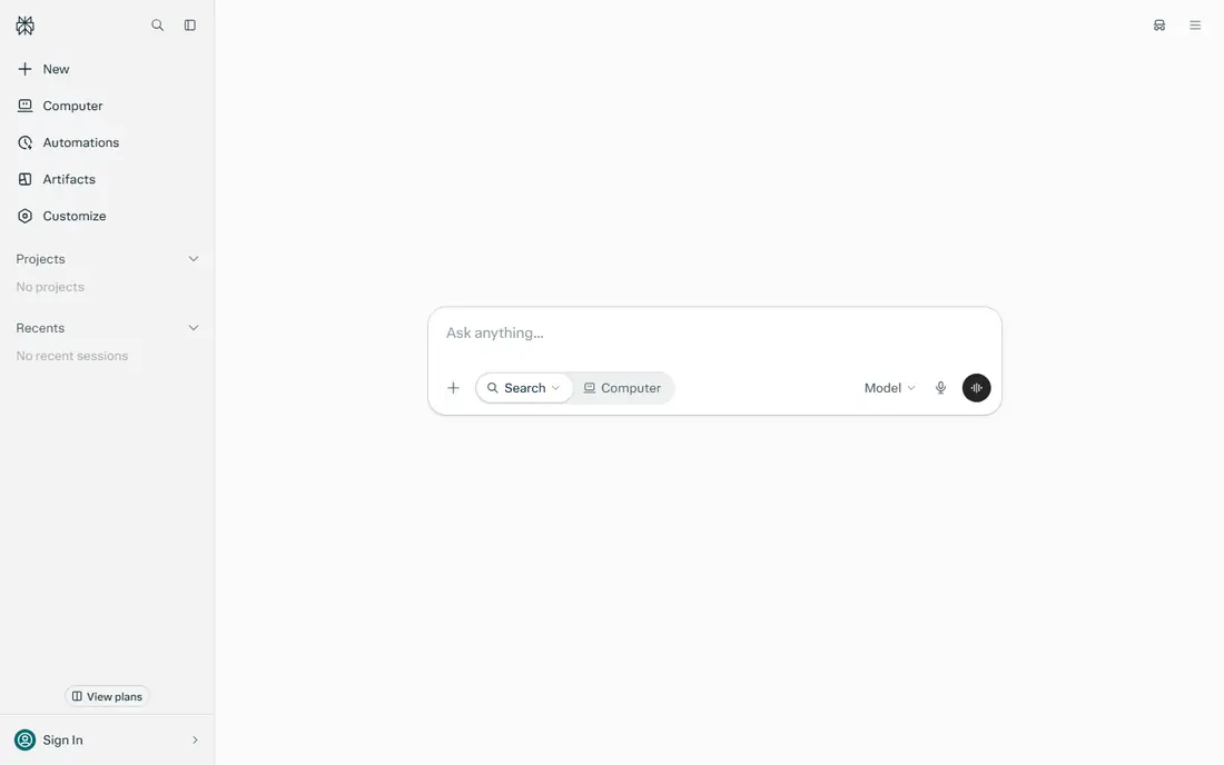 Perplexity homepage