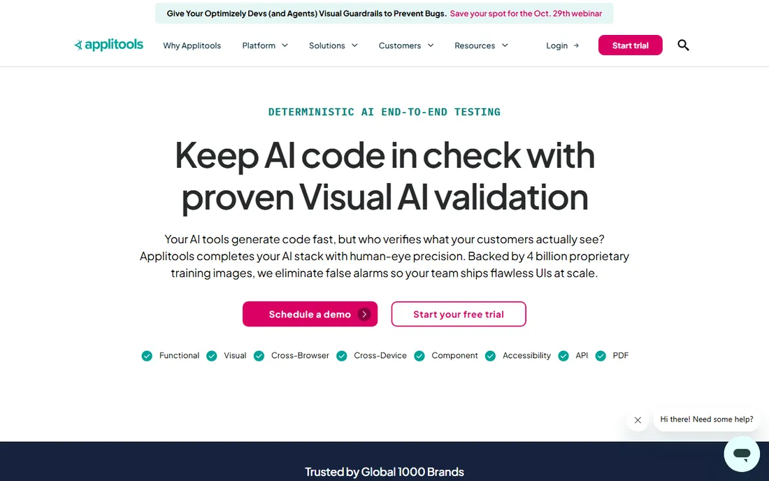 Applitools homepage