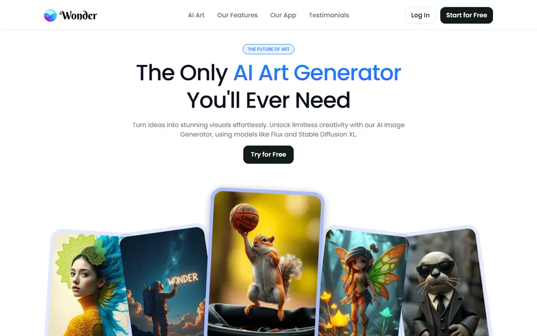 Wonder AI homepage