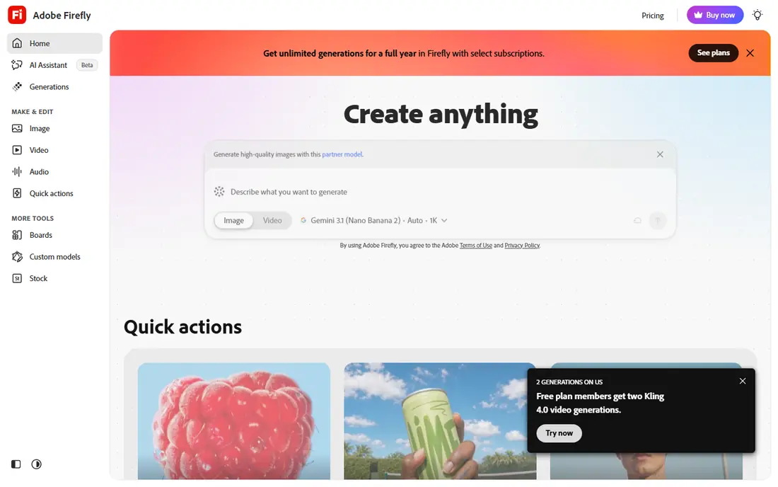 Adobe Firefly homepage